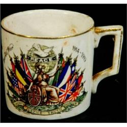 'Liberty, Justice, Truth and Honour' World War I commemorative mug transfer printed with Britannia, 