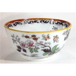 Victorian bowl hand coloured and transfer printed with oriental style scenes, 17cm diameter