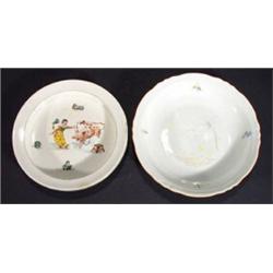 Booths 'Circus' design baby's plate and a Continental porcelain baby's plate depicting a dragonfly a