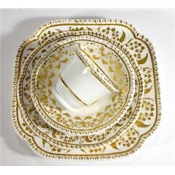 Hand gilded Spode 'Filspar' patterned porcelain cup, saucer, side plate and sandwich plate