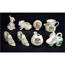 Selection of eight pieces of Arcadian and other crested china including Shelley golf ball, Carlton d