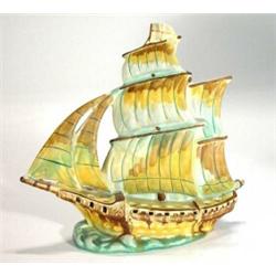 Hand painted Czechoslovakian galleon shaped flower posy, marks to base, 32cm high