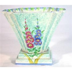 Decoro Pottery Art Deco planter, hand painted with sprigs of flowers onto a mottled blue ground, mar