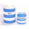 Image 1 : T.G. Green Cornishware blue banded bicarbonate of soda storage jar and a tea storage jar, largest 15