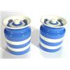 Image 1 : Two T G Green blue banded Cornishware storage jars, 16cm high, green shield to base