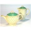 Image 1 : Susie Cooper teapot and hot water jug, printed with green stars onto cream ground, marks to base, la