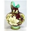 Image 1 : Doulton Lambeth faience ewer, hand painted with sprigs of white flowers onto a maroon ground with tu