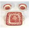 Image 1 : Masons ironstone red and white 'Vista' patterned sandwich plate and two soup bowls