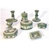 Image 1 : Selection of green and white Wedgwood Jasperware including pair of candlesticks, circular leaf and b