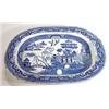 Image 1 : Victorian rectangular blue and white willow patterned turkey plate, 48cm long