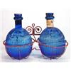 Image 1 : Pair of Hardens Star, Bristol Blue glass hand grenades with contents and red painted iron hanging ba