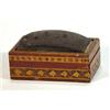 Image 1 : Rectangular Tunbridgeware pincushion inlaid a band of flowers, 7cm in length