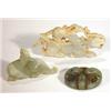 Carved white jade stylised animal plaque, green jade dragon and a circular green jade pendant, large