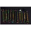 Image 1 : Twelve Victorian bone green stained and beaded glass lace making bobbins