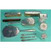 Image 1 : Silver and cut glass dressing table set comprising hand mirror, two brushes, three pots and covers, 