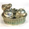 Image 1 : Mappin & Webb silver plated three piece cruet modelled as a chick above a basket, marks to base, 12c