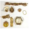 Image 1 : Bag of assorted gold jewellery including a gold Sovereign pendant, watch, ring and bracelet etc