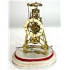 Image 1 : Victorian brass skeleton clock with single fusee movement on white alabaster base striking on a bell