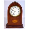 Image 1 : Edwardian shell inlaid mahogany arch shaped mantelclock with enamel dial, 26cm high