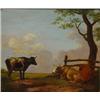 Image 1 : Well detailed Victorian gilt framed oil onto board of cattle resting beside a tree, 32cm x 37cm