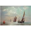 Image 1 : Large framed oil onto board of yachts at sea 'Last round the buoy' Kenneth Denton RSMA, 56cm x80cm