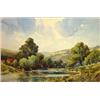 Image 1 : Framed watercolour of river, trees and hills, C V Parker, 25cm x 35cm