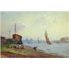 Image 1 : Gilt framed watercolour life beside the River Thames, H N Stag, 18cm x 27cm
