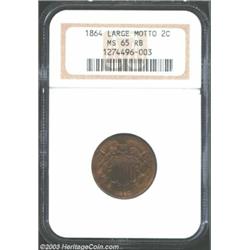 1864 2C Large Motto MS65 Red and Brown NGC.