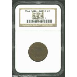 1864 2C Small Motto MS64 Brown NGC.