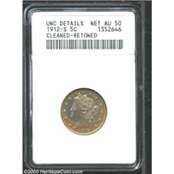 1912-S 5C --Cleaned, Retoned--ANACS. Unc Details, Net AU50.