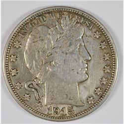 1915-S BARBER HALF DOLLAR, XF/AU SUPER ORIGINAL COIN