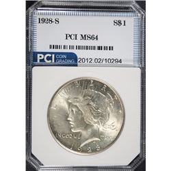 1928-S PEACE SILVER DOLLAR, PCI GEM BU