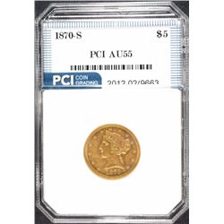 1870-S $5.00 GOLD LIBERTY, PCI AU