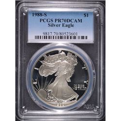 1988-S AMERICAN SILVER EAGLE, PCGS PR-70 DCAM  RARE!