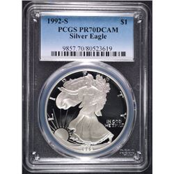 1992-S AMERICAN SILVER EAGLE, PCGS PR-70 DCAM   RARE!