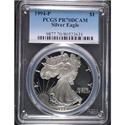 1994-P AMERICAN SILVER EAGLE, PCGS PR-70 DCAM   RARE!!