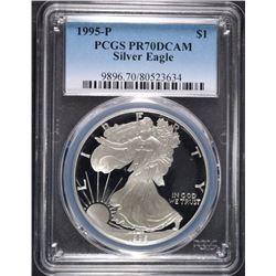 1995-P AMERICAN SILVER EAGLE, PCGS PR-70 DCAM   RARE!