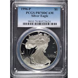 1996-P AMERICAN SILVER EAGLE, PCGS PR-70 DCAM   RARE