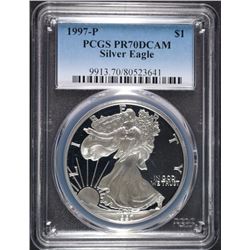 1997-P AMERICAN SILVER EAGLE, PCGS PR-70 DCAM   RARE