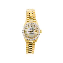 Ladies 18KT Yellow Gold Rolex President Watch with Diamond Bezel & Dial