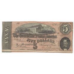 1864 $5 The Confederate States of America Note