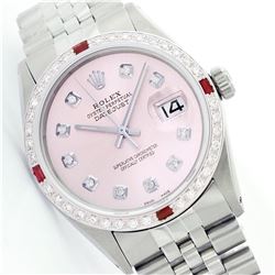 Mens Rolex Stainless Steel Diamond and Ruby Datejust Wristwatch