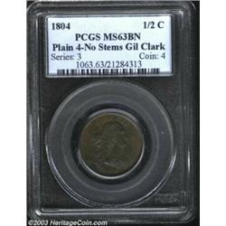 1804 1/2 C Plain 4, No Stems MS63 Brown PCGS.