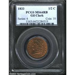 1833 1/2 C MS64 Red and Brown PCGS.