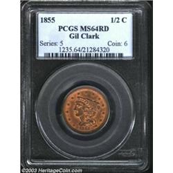 1855 1/2 C MS64 Red PCGS.