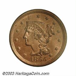 1855 1C Slanting 5s MS64 Red PCGS.