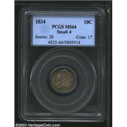 1834 10C Large 4 MS64 PCGS.