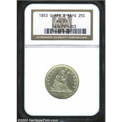 1853-O 25C Arrows and Rays AU50 NGC.