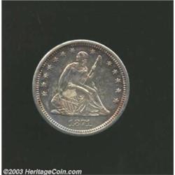 1871-S 25C AU50 Cleaned Uncertified.