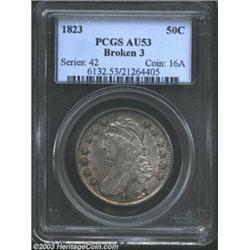 1823 50C Broken 3 AU53 PCGS.